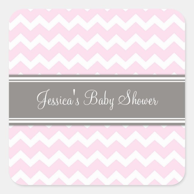 Pink Gray Zickzack Baby Dusche Pflegeaufkleber Quadratischer Aufkleber (Vorderseite)