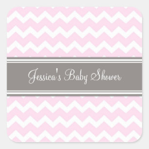 Pink Gray Zickzack Baby Dusche Pflegeaufkleber Quadratischer Aufkleber
