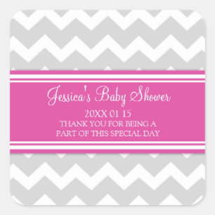 Pink Gray Zickzack Baby Dusche Pflegeaufkleber Quadratischer Aufkleber