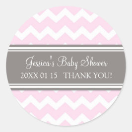 Pink Gray Zickzack Baby Dusche Pflegeaufkleber Runder Aufkleber