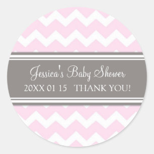 Pink Gray Zickzack Baby Dusche Pflegeaufkleber Runder Aufkleber