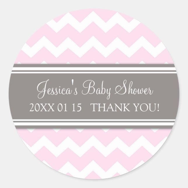 Pink Gray Zickzack Baby Dusche Pflegeaufkleber Runder Aufkleber (Vorderseite)