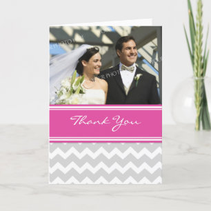 Pink Gray Zickzack Foto Hochzeit Danke Karte