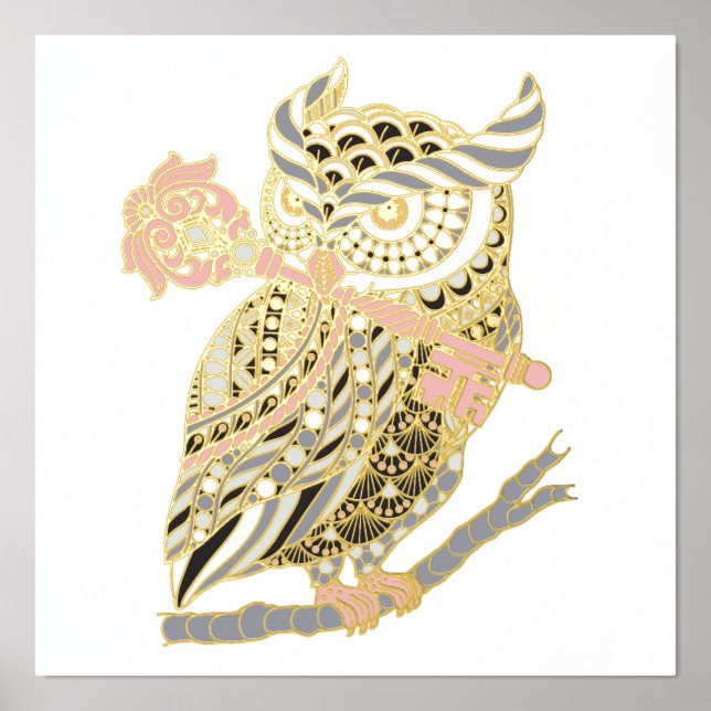 Pink Great Horned Owl Foliendrucke (Vorderseite)