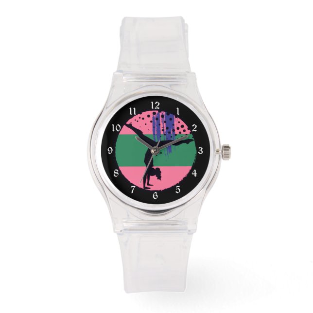 Pink Green Abstrakt Art Gymnastik Armbanduhr (Vorderseite)