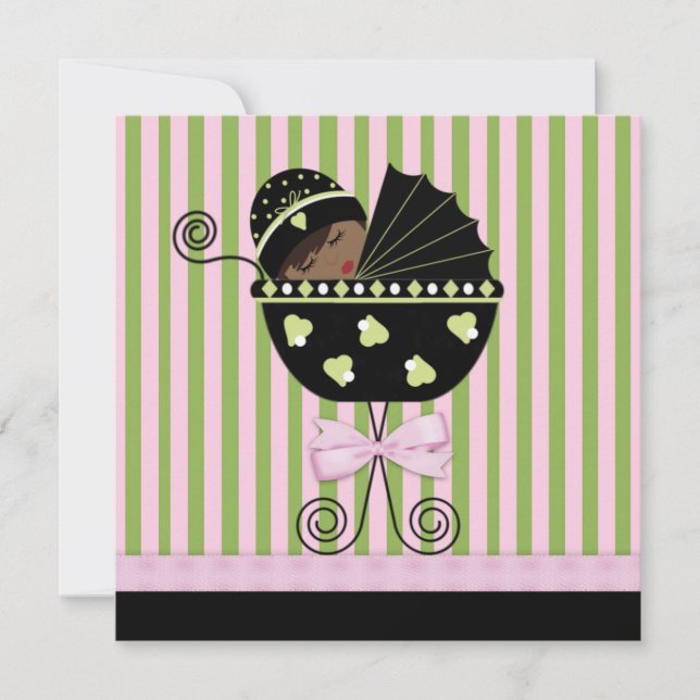 Pink Green American Baby Girl Dusche Einladung (Vorderseite)
