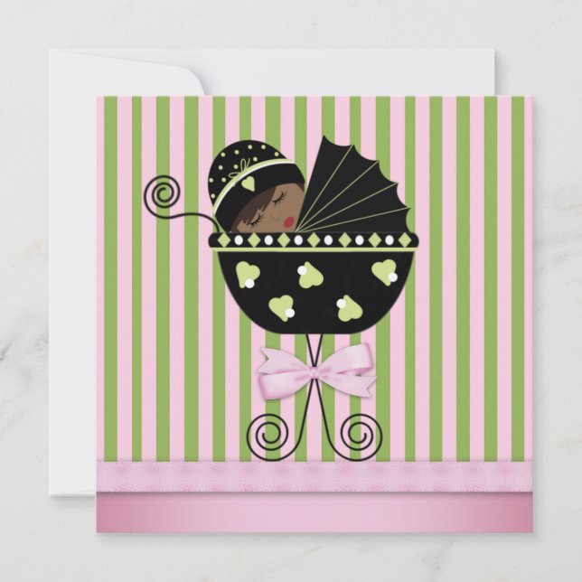 Pink Green American Baby Girl Dusche Einladung (Vorderseite)