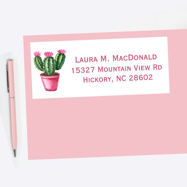 Pink & Green Aquarell Cactus Address Label (Von Creator hochgeladen)