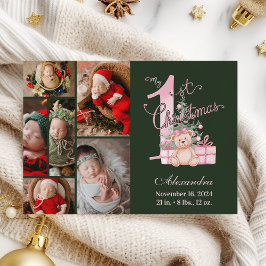Pink Green Baby First Christmas 6 Photo   Feiertagskarte