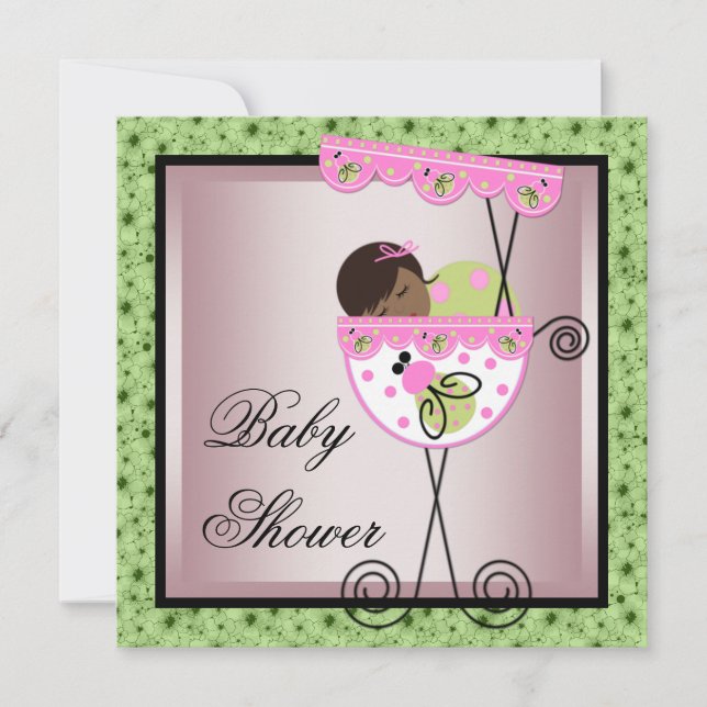 Pink Green Baby Girl Douche Invitations (Devant)