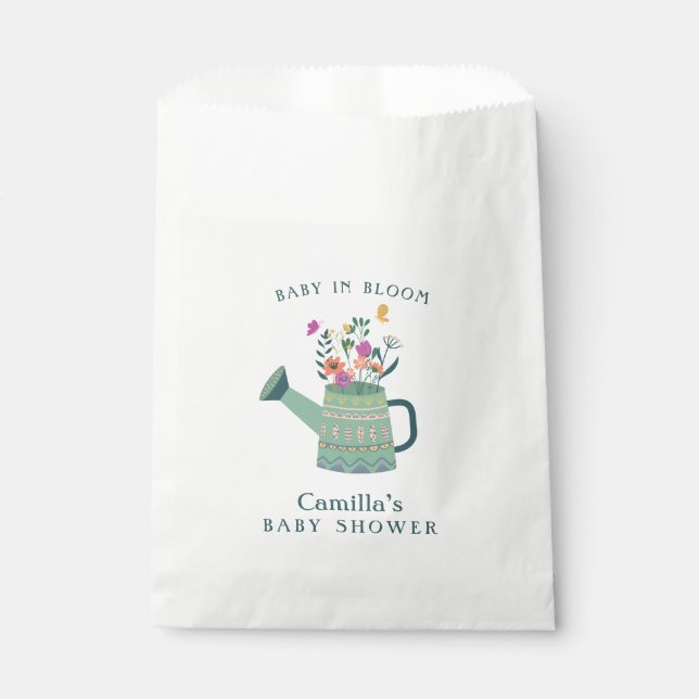 Pink Green Baby in Bloom Baby Dusche Geschenktütchen (Vorderseite)