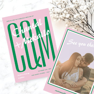 Pink Green Big Monogram Creative Bold Fun Wedding Einladung