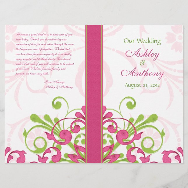 Pink Green Blanc Abstrait programme de mariage flo (Devant)