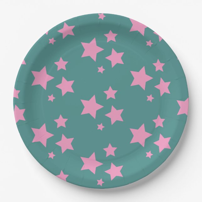 Pink Green Blue Aquamarin Stars Kinder Baby Circus Pappteller (Vorderseite)