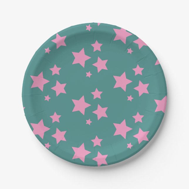 Pink Green Blue Aquamarin Stars Kinder Baby Circus Pappteller (Vorderseite)