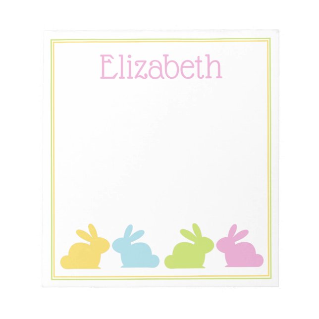 Pink Green Blue Yellow Bunny Rabbit Personalisiert Notizblock (Vorderseite)