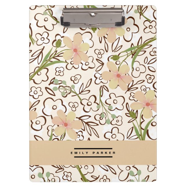 Pink Green Blume Muster Personalisierte Zwischenab Klemmbrett (Vorderseite)
