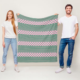 Pink Green Boho Karo Blumenmuster Fleecedecke