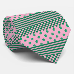 Pink Green Boho Karo Blumenmuster Krawatte