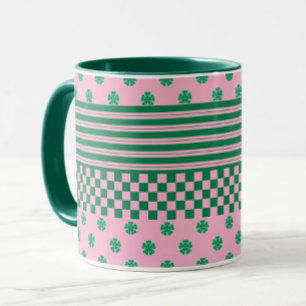 Pink Green Boho Karo Blumenmuster Tasse