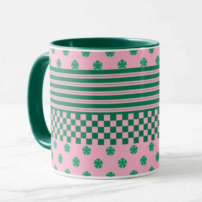 Pink Green Boho Karo Blumenmuster Tasse (Von Creator hochgeladen)