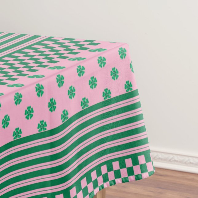 Pink Green Boho Karo Blumenmuster Tischdecke (Von Creator hochgeladen)