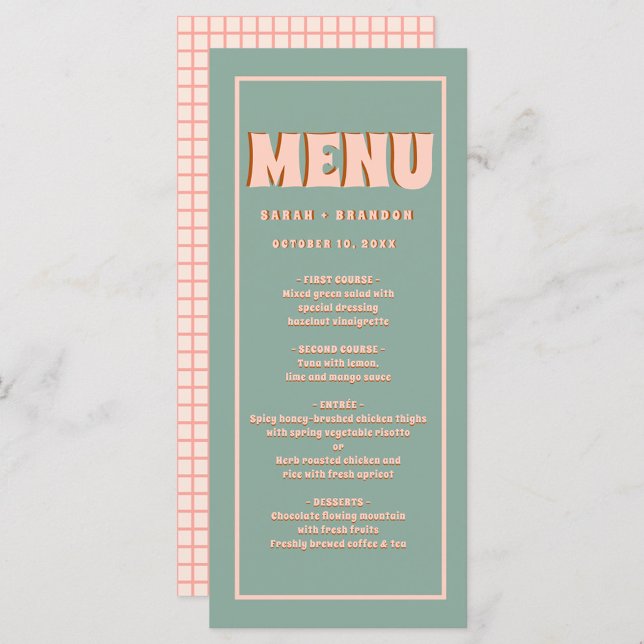Pink Green Bold Groovy Typografy Wedding Menu Menükarte (Von Creator hochgeladen)