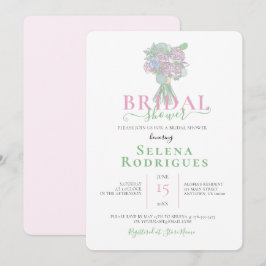 Pink & Green Bouquet Illustration Brautparty Einladung