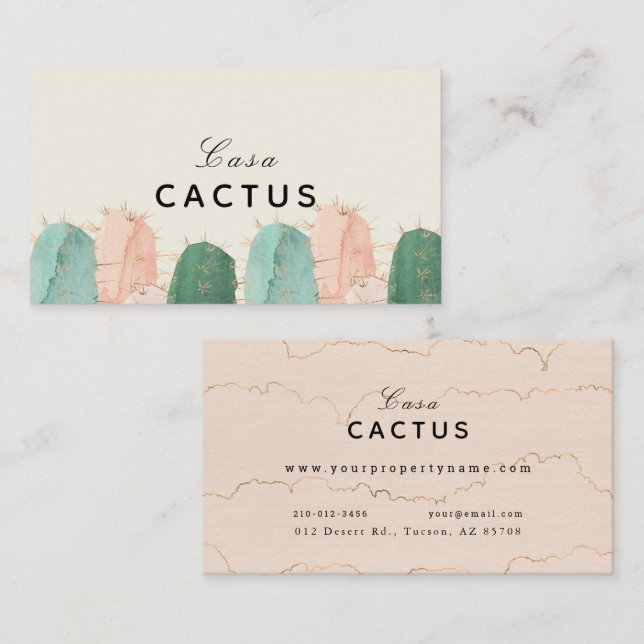 Pink & Green Cactus Vacation Rentals Airbnb Visitenkarte (Vorne/Hinten)
