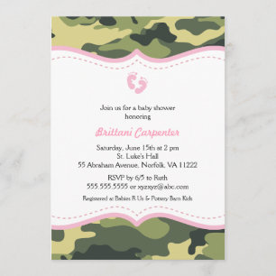 Pink & Green Camouflage Girl Baby Dusche Einladung