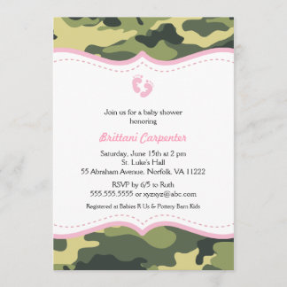 Pink & Green Camouflage Girl Baby Dusche Einladung