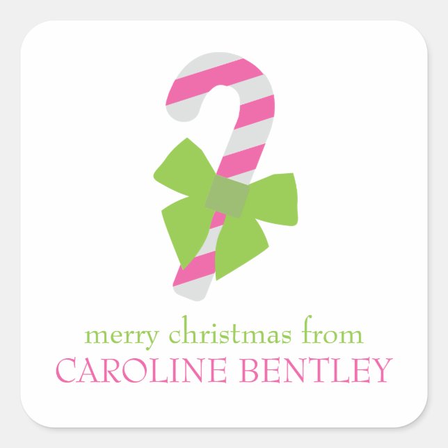 Pink & Green Candy Cane Weihnachtsgeschenke Aufkle Quadratischer Aufkleber (Vorderseite)