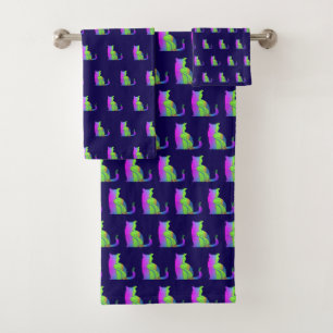 Pink Green Cat Wiederholung Badhandtuch Set