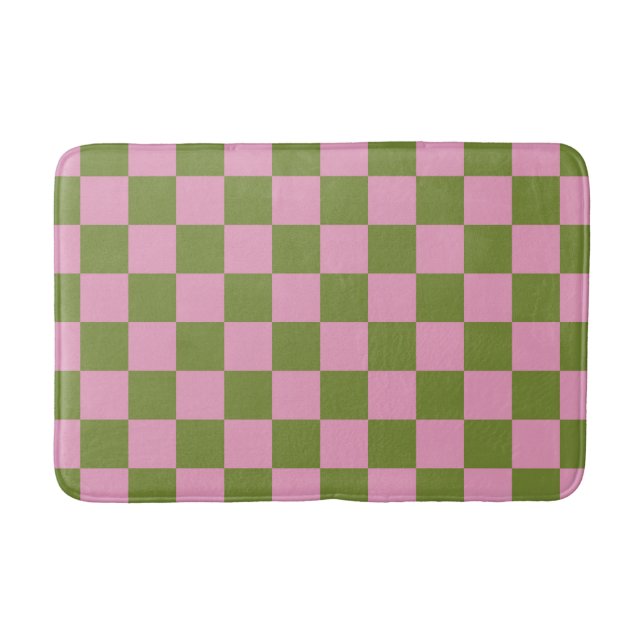 Pink Green Checkered Gingham Pattern Badematte (Vorderseite)