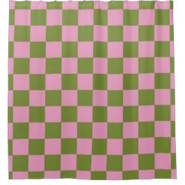 Pink Green Checkered Gingham Pattern Duschvorhang