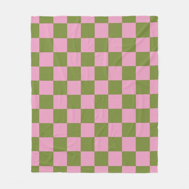 Pink Green Checkered Gingham Pattern Fleecedecke (Vorderseite)