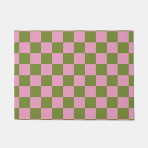 Pink Green Checkered Gingham Pattern Fußmatte