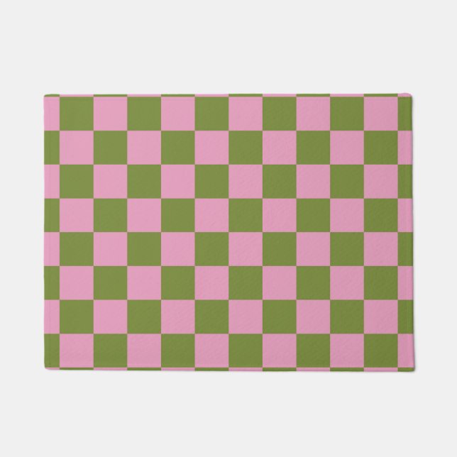 Pink Green Checkered Gingham Pattern Fußmatte (Vorderseite)