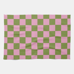Pink Green Checkered Gingham Pattern Geschirrtuch