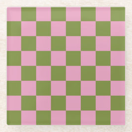 Pink Green Checkered Gingham Pattern Glasuntersetzer
