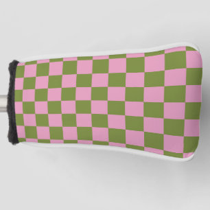 Pink Green Checkered Gingham Pattern Golf Headcover
