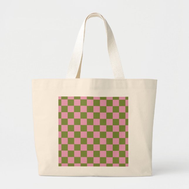 Pink Green Checkered Gingham Pattern Jumbo Stoffbeutel (Vorne)