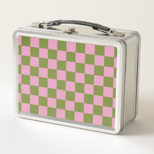 Pink Green Checkered Gingham Pattern Metall Brotdose