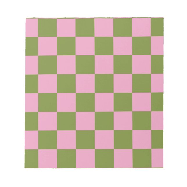 Pink Green Checkered Gingham Pattern Notizblock (Vorderseite)