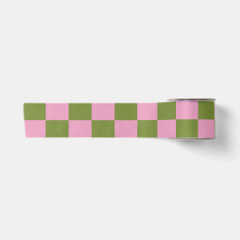 Pink Green Checkered Gingham Pattern Satinband