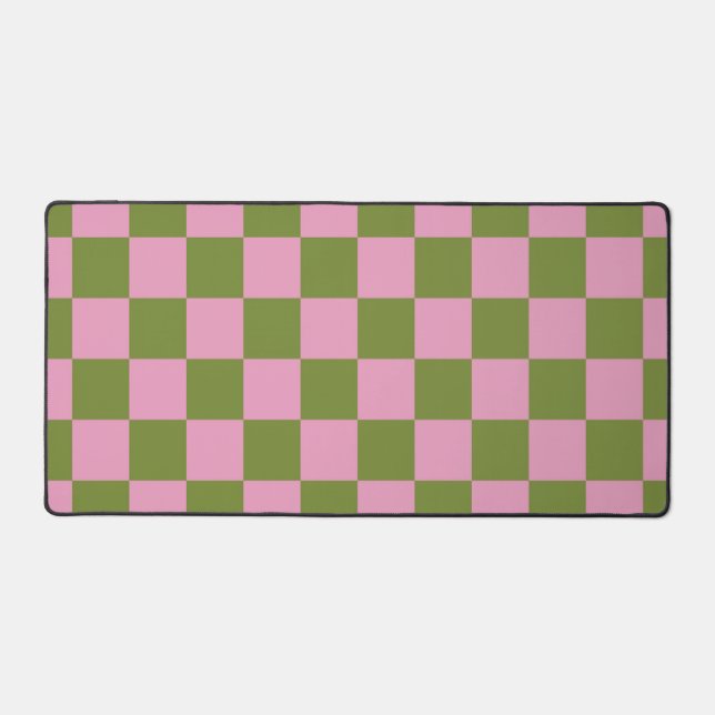 Pink Green Checkered Gingham Pattern Schreibtischunterlage (Vorderseite)