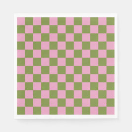 Pink Green Checkered Gingham Pattern Serviette