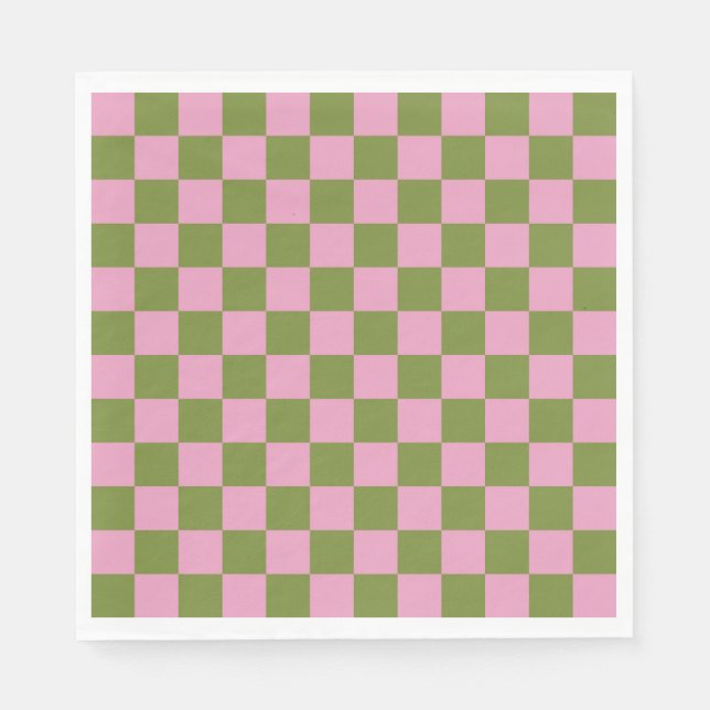 Pink Green Checkered Gingham Pattern Serviette (Vorderseite)