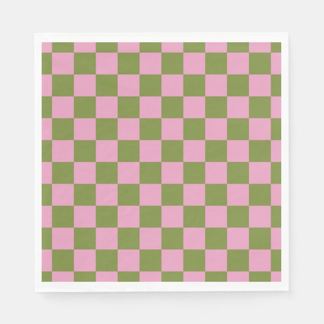 Pink Green Checkered Gingham Pattern Serviette (Vorderseite)