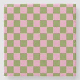 Pink Green Checkered Gingham Pattern Steinuntersetzer